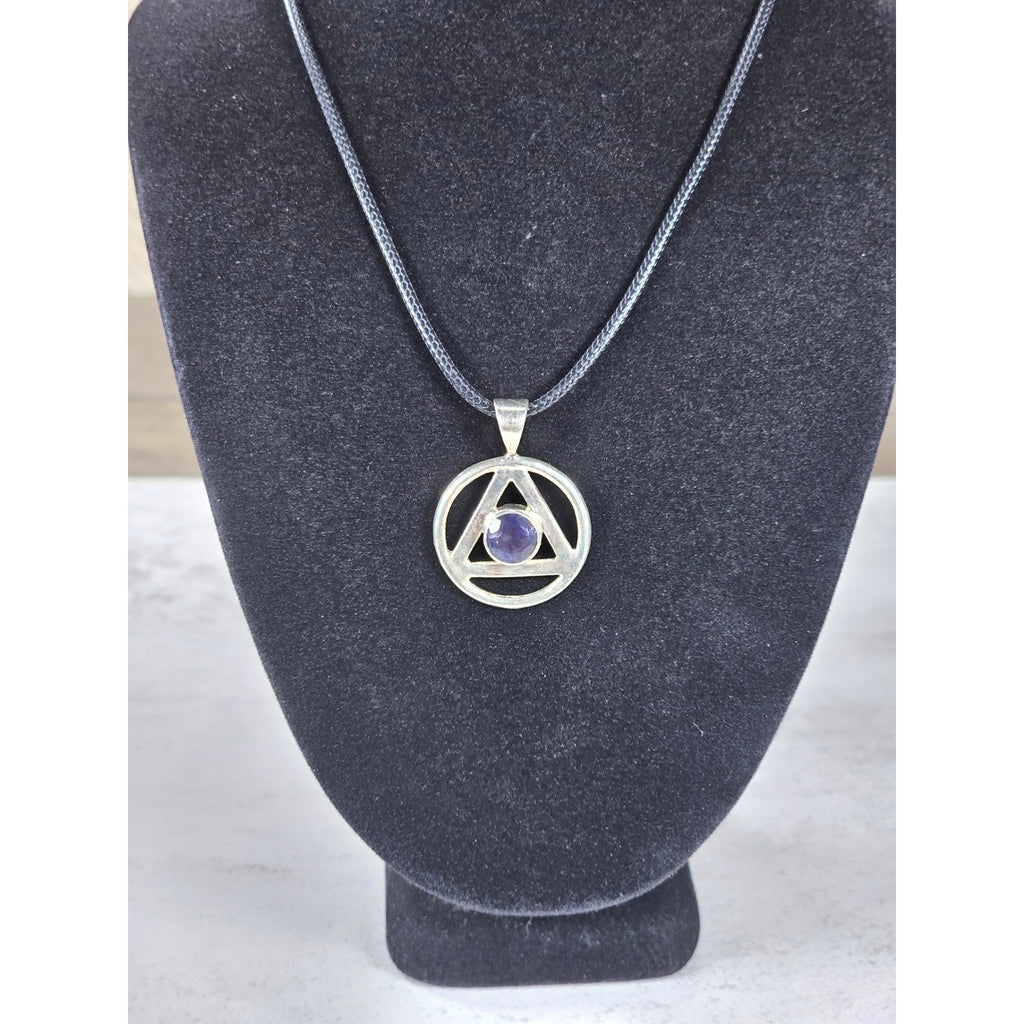Vintage Sterling Silver Triangle Pendant w Purple Stone
