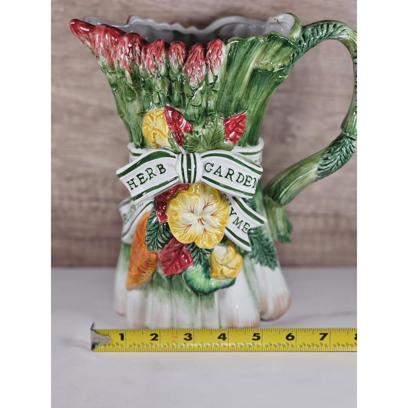 Vintage Fitz & Floyd Herb Garden Figural Asparagus Pitcher Mug  Lidded Box