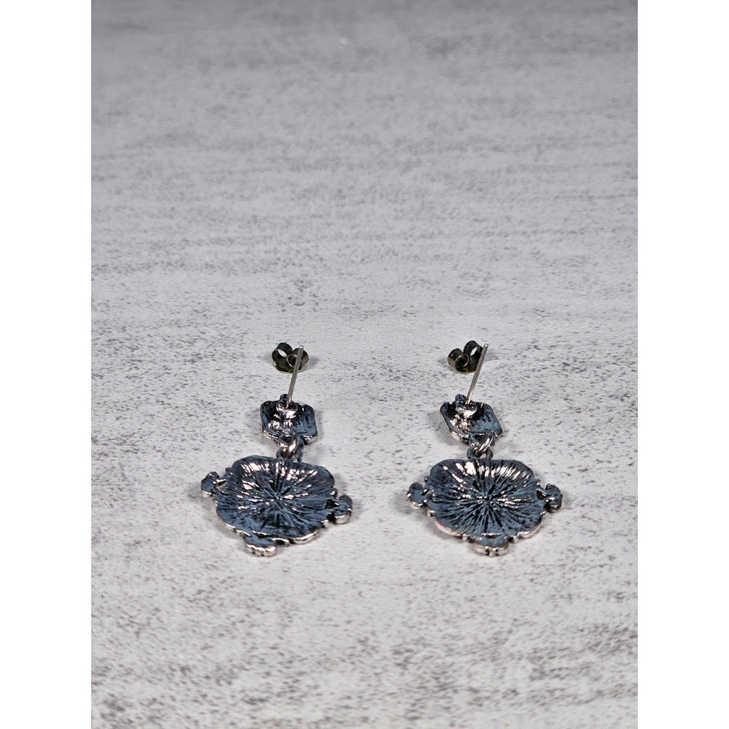 Vintage Silver Tone Geometric Drop Earrings Pierced Statement Dangles