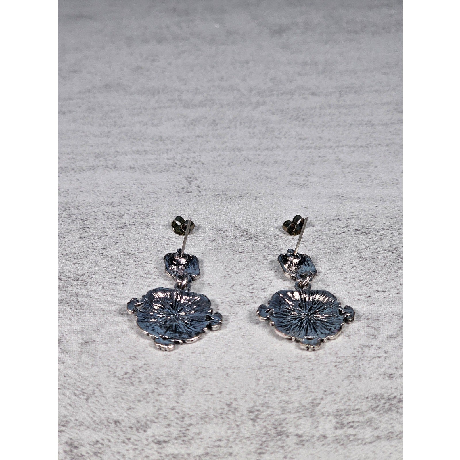 Vintage Silver Tone Geometric Drop Earrings Pierced Statement Dangles