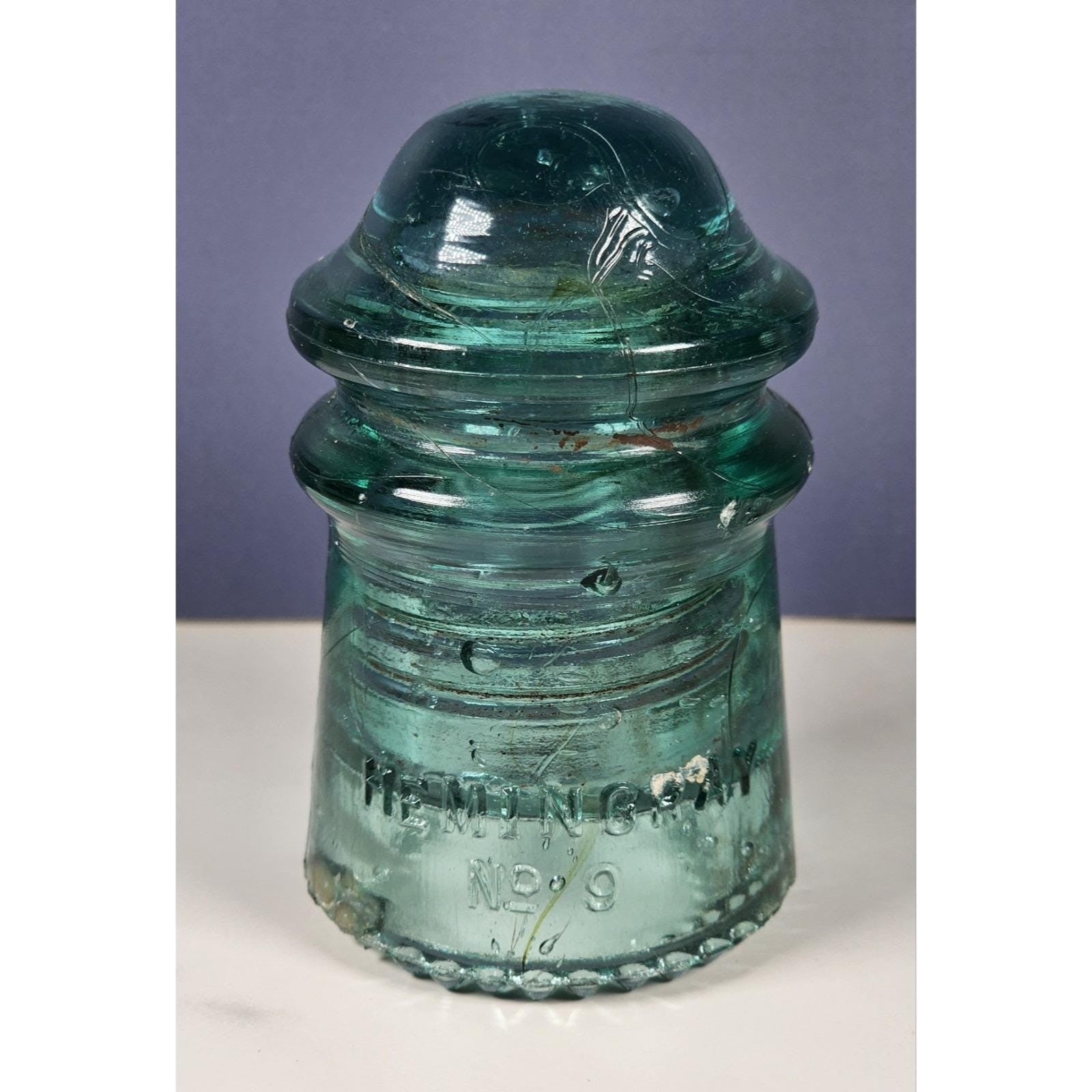 Vintage Hemingray No 9 Glass Insulator Aqua Patent May 2 1893