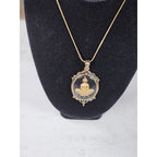 Vintage Gold Tone Buddha Cameo Pendant Necklace Black Oval Medallion