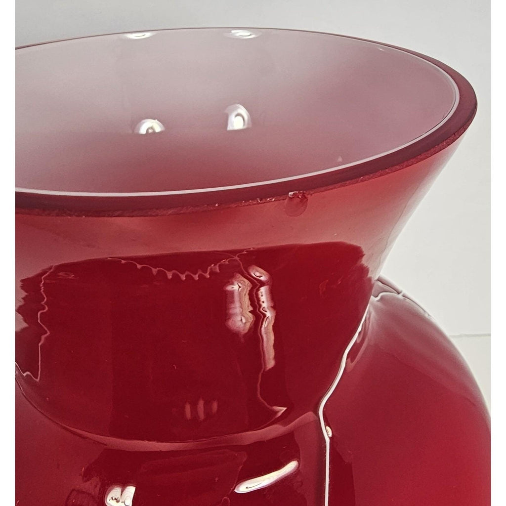 Red Glass Vase White Squiggle Lines Decorative Vase