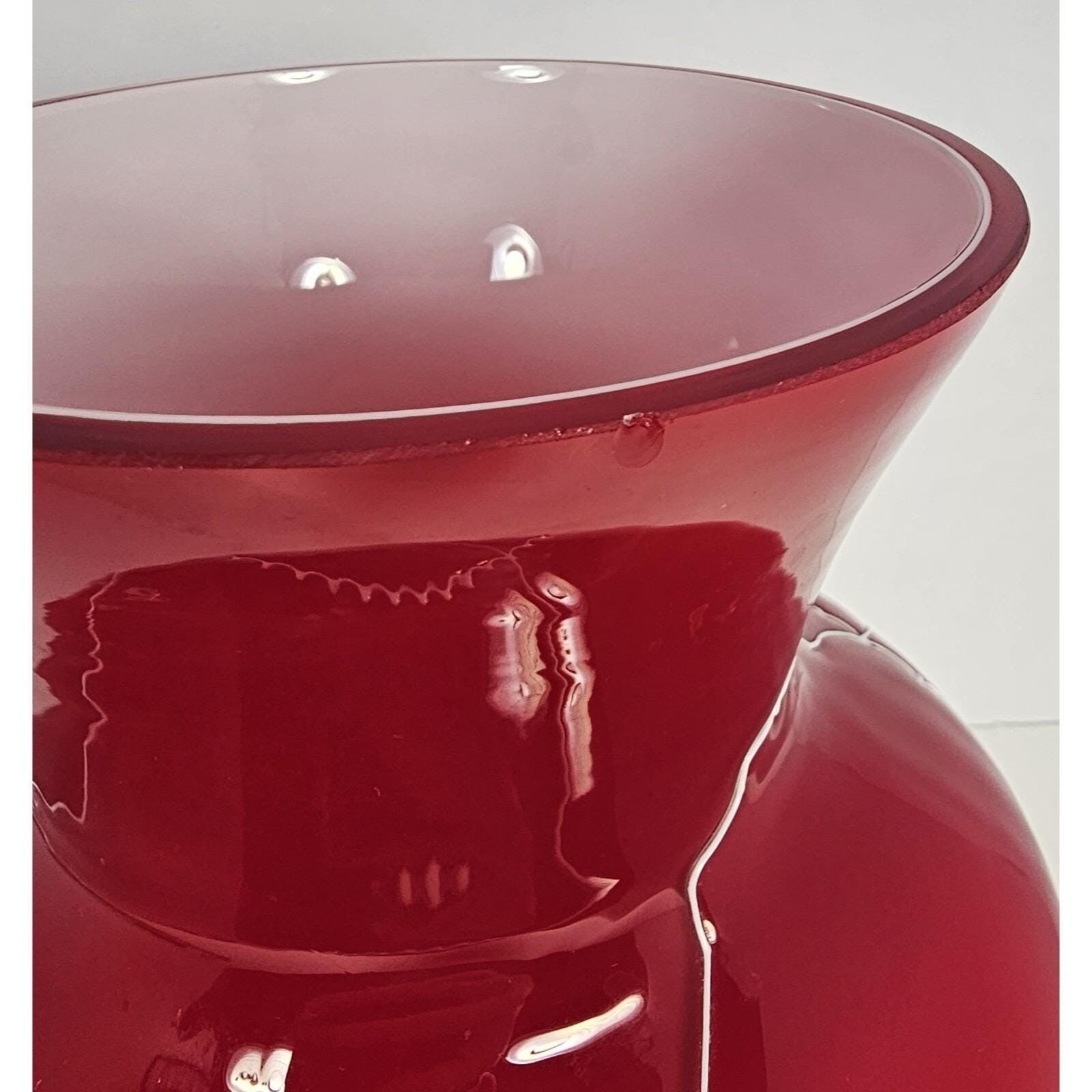 Red Glass Vase White Squiggle Lines Decorative Vase