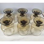 Mid Century Smokey Glass Goblets Set of 6 Vintage Footed Wine Glasses