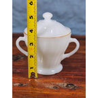 Vintage Milk Glass Sugar Bowl with Lid Gold Trim Fluted Handles