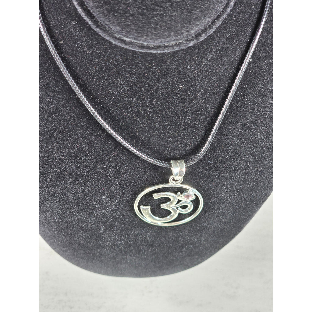 Vintage Sterling Silver Om Symbol Pendant Necklace Spiritual Jewelry