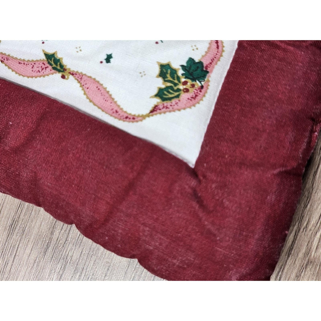 Handmade Quilted Bear Ornament Stocking Burgundy Christmas Decor