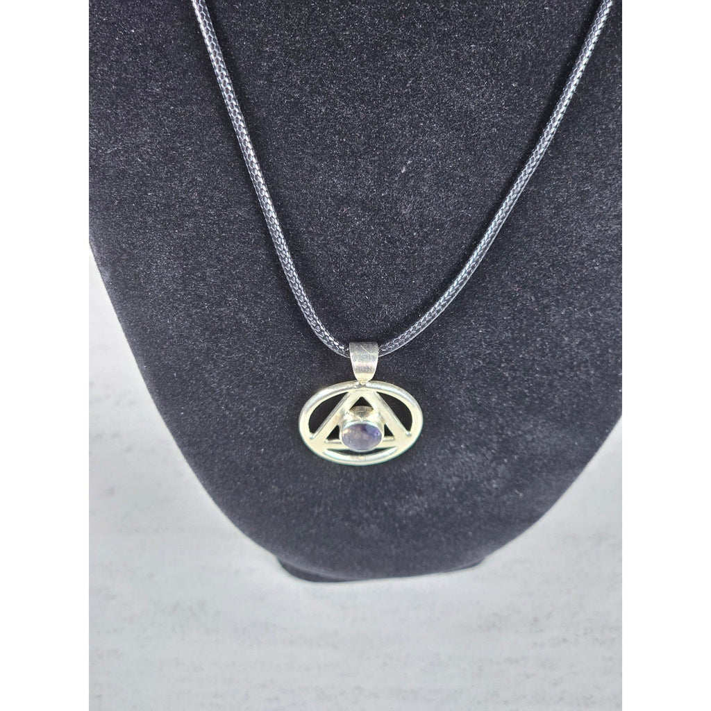 Vintage Sterling Silver Triangle Pendant w Purple Stone