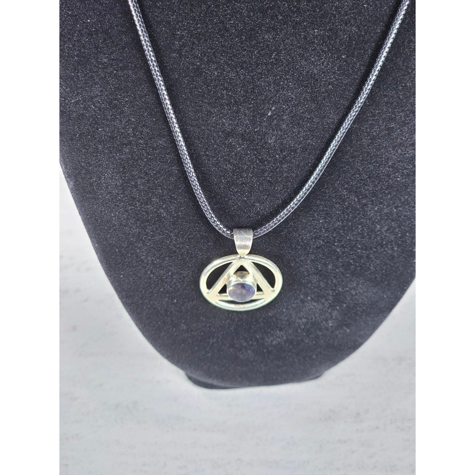 Vintage Sterling Silver Triangle Pendant w Purple Stone