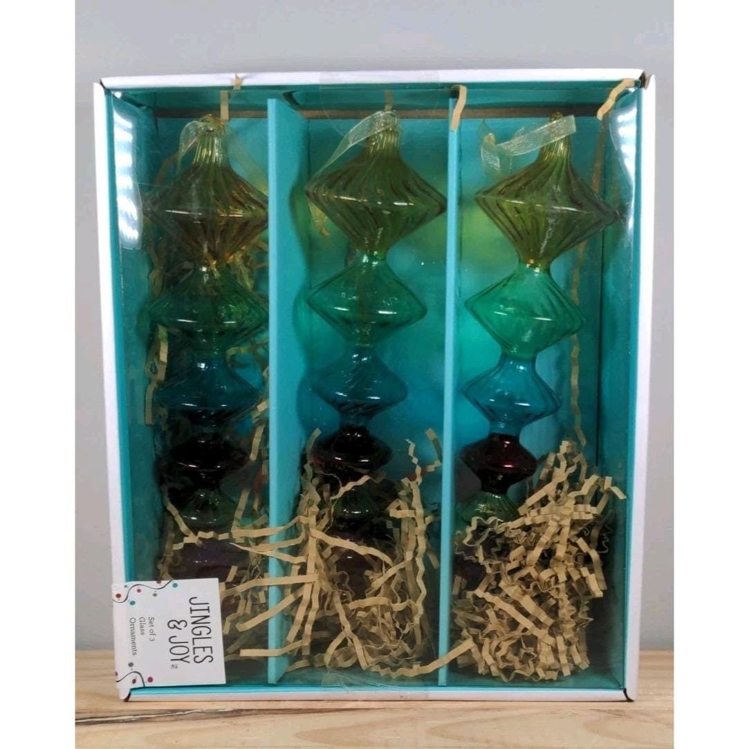 Jingles & Joy Glass Ornament Set of 3 Multicolor 9" Holiday Decor