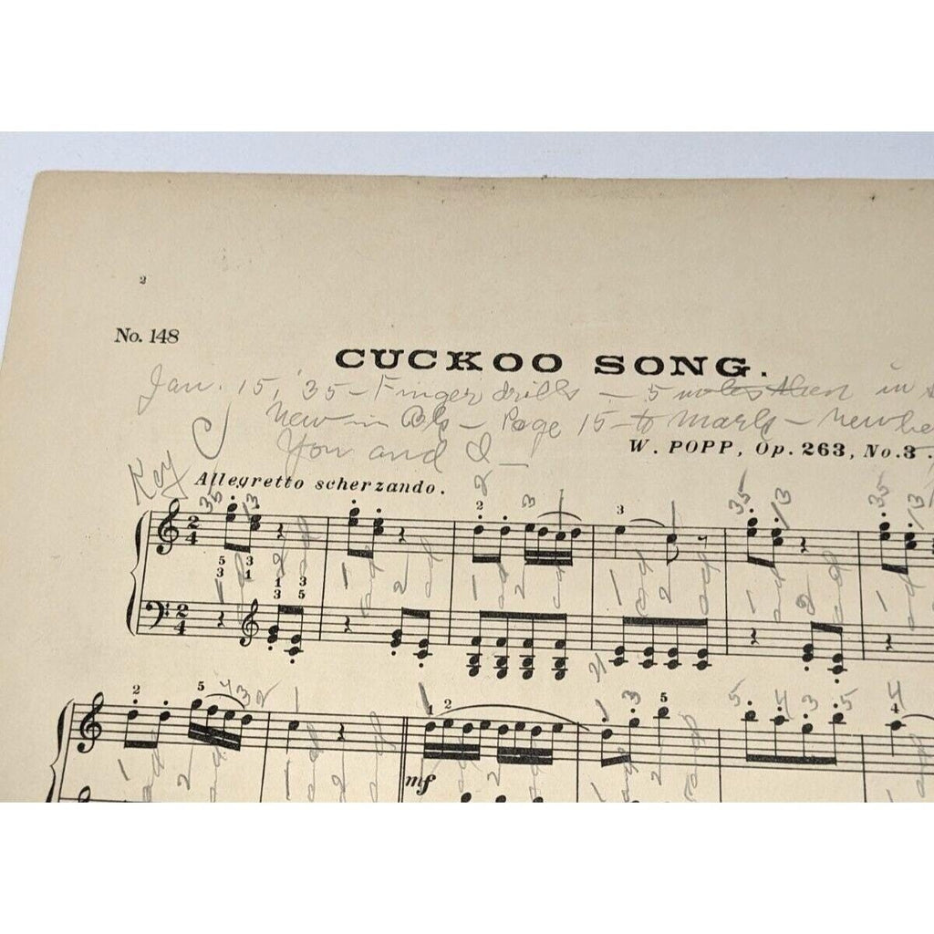 Cuckoo Song Sheet Music W Popp 1932 Vintage Piano Music