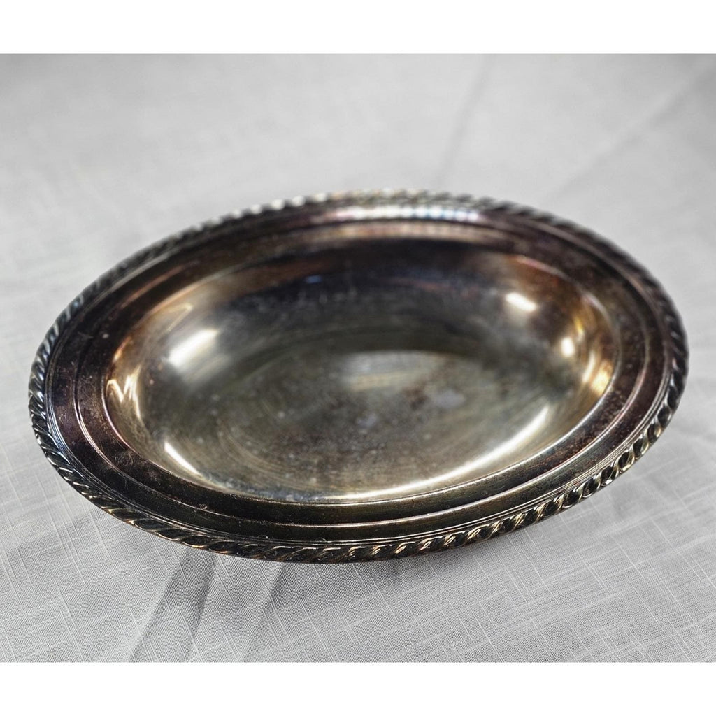 Vintage Silver Plated Oval Serving Dish Twisted Rope Edge 12x9