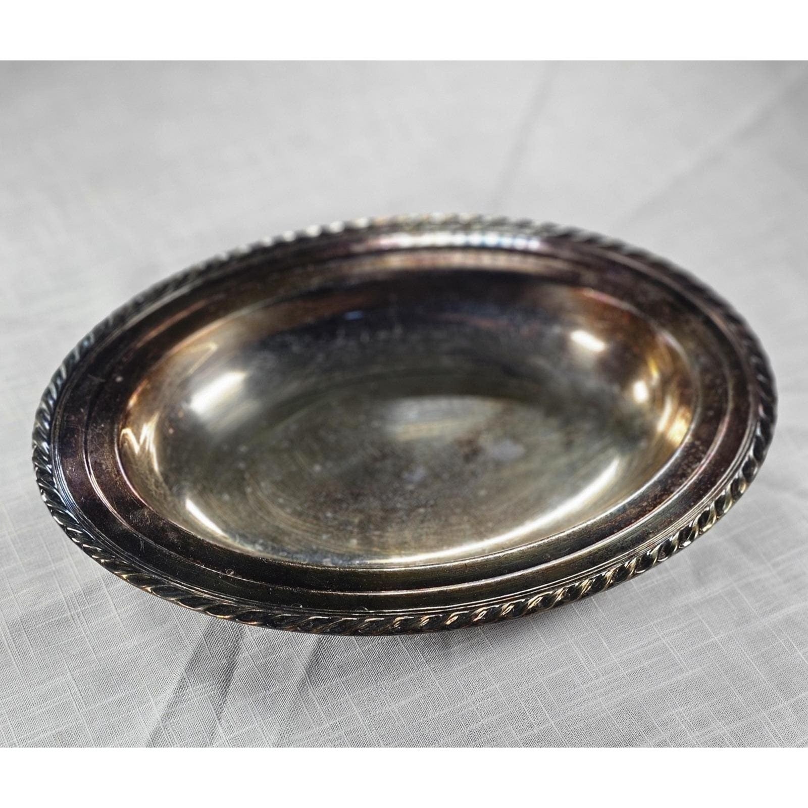 Vintage Silver Plated Oval Serving Dish Twisted Rope Edge 12x9