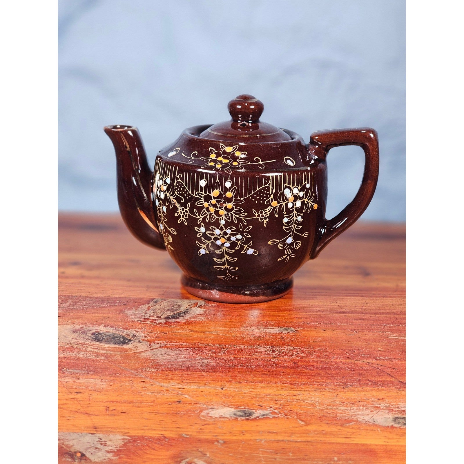 Vintage Made in Japan Brown Floral Ceramic Teapot Decorative Cottage Decor