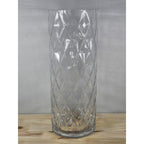 Vintage Diamond Cut Glass Vase 12" Tall Clear Cylinder Floral Vase