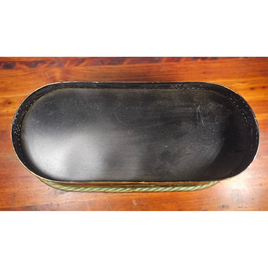 Vintage Embossed Oval Metal Planter Gold Verdigris Cachepot 18.5"