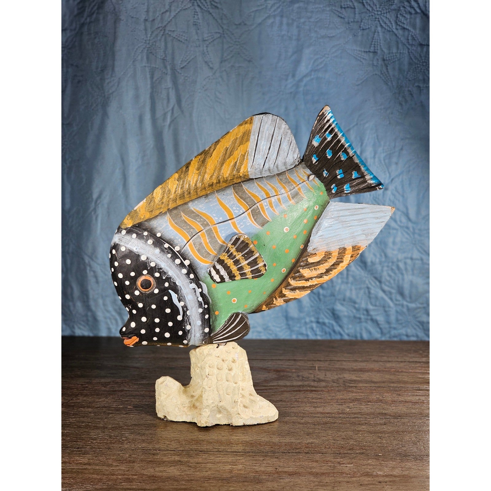 Vintage Hand-Painted Tropical Fish Sculpture Coastal Folk Art Decor