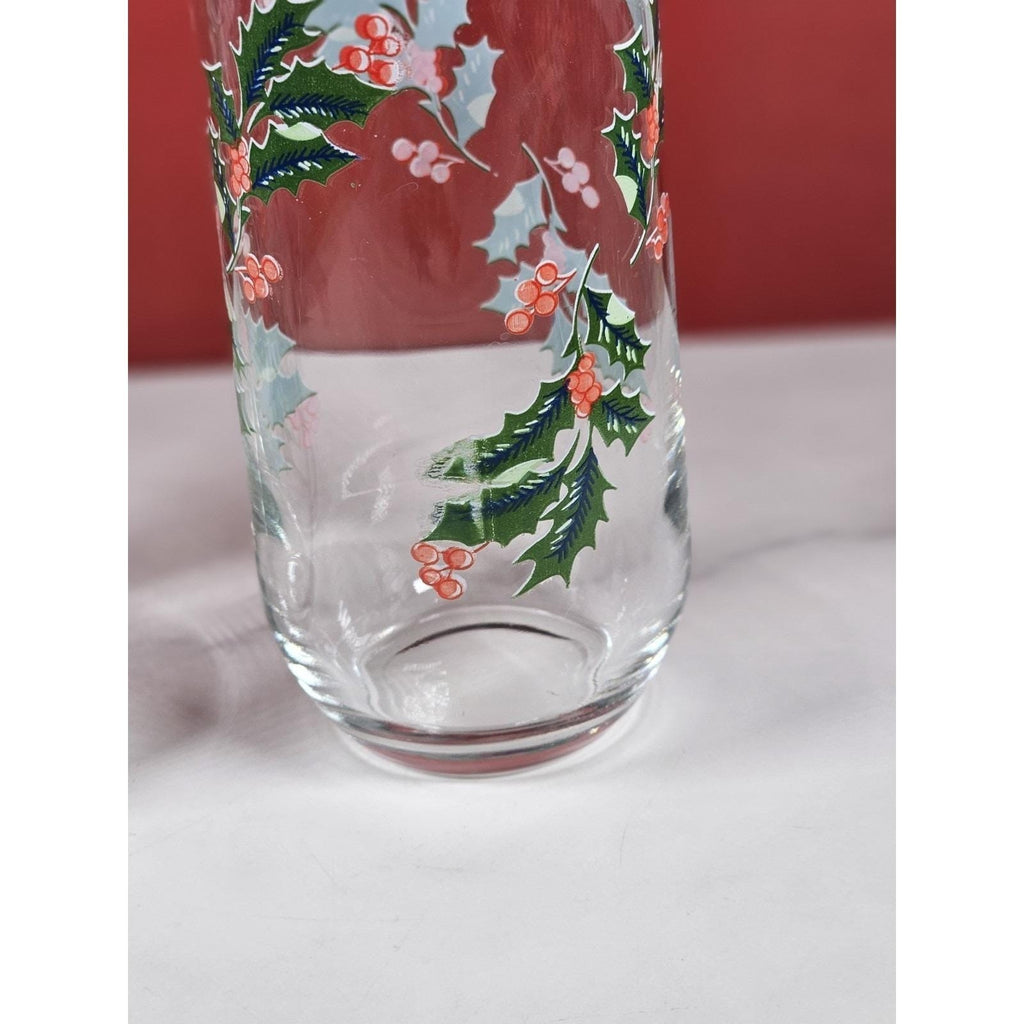Vintage Holly Glass Tumblers Set of 2 Indiana Glass Holiday Drinkware