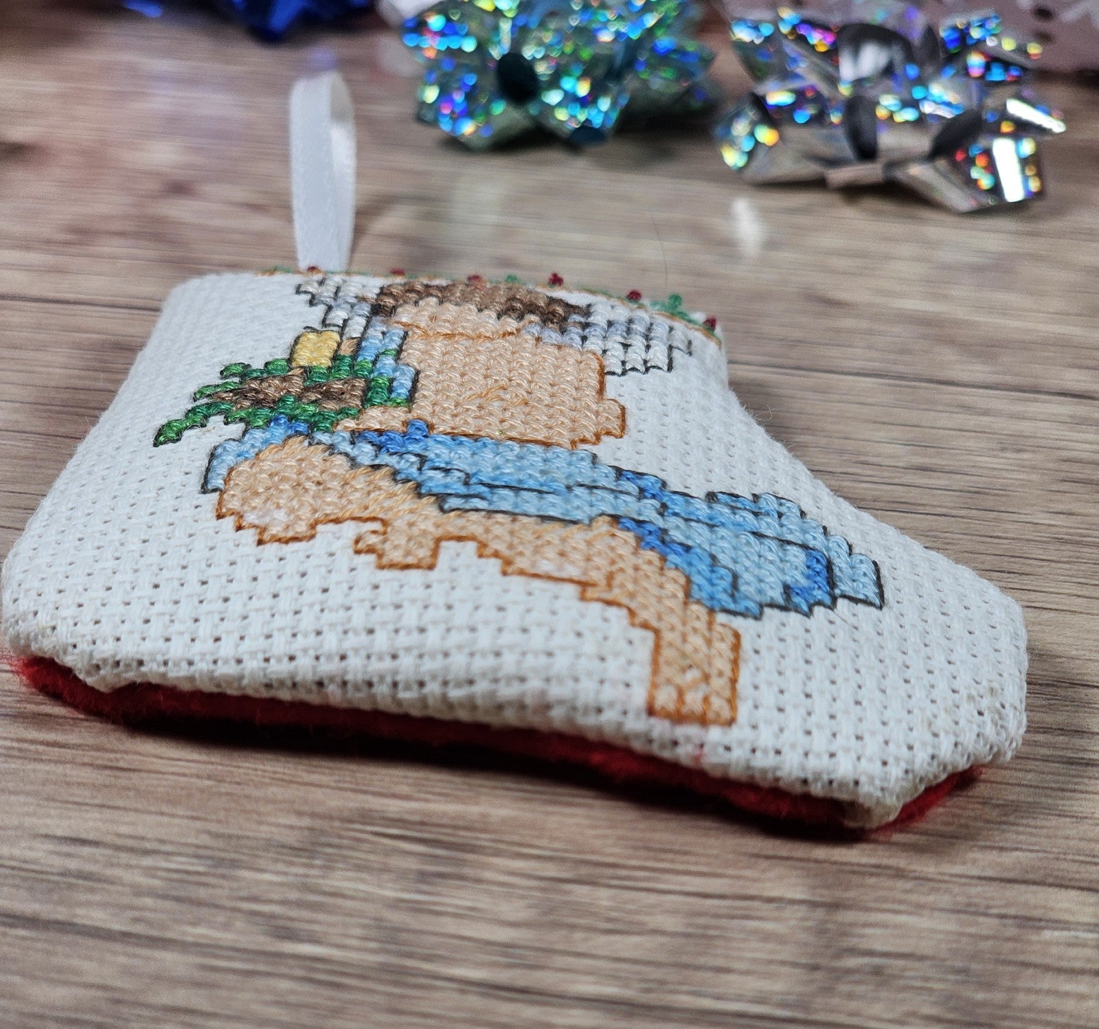 Vintage 3" Angel Embroidered Cross-Stitch Christmas Stocking Ornament