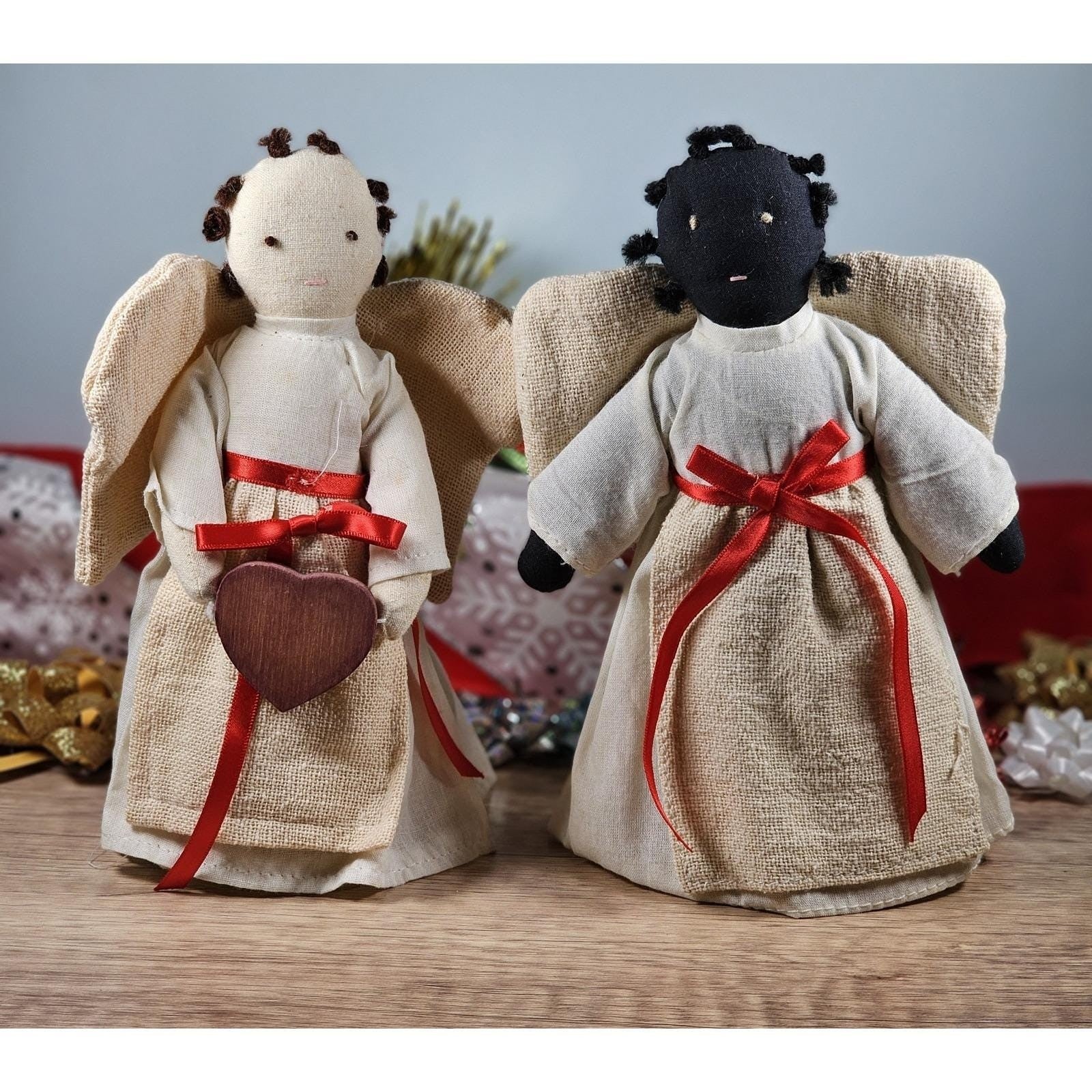 Vintage Angel Figurines Set Fabric 1980s Shelf Decor Set of 2