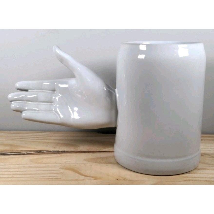 Vintage Gerz West Germany White Beer Stein Sculptural Hand Handle