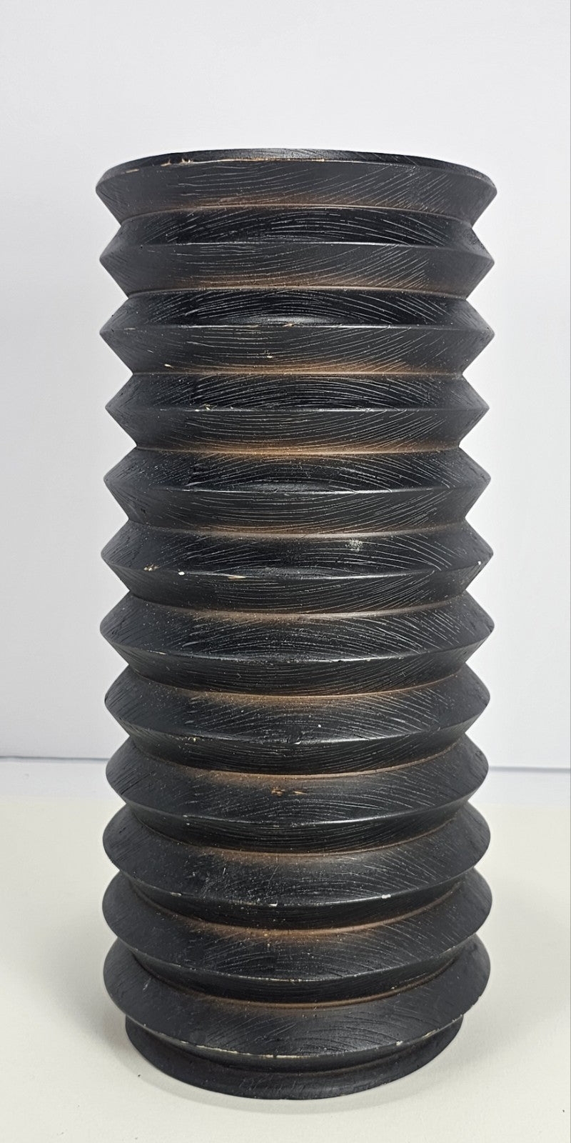 10 in Black Wood Accordion Candle Holder – Rustic Coastal Home Décor Accent