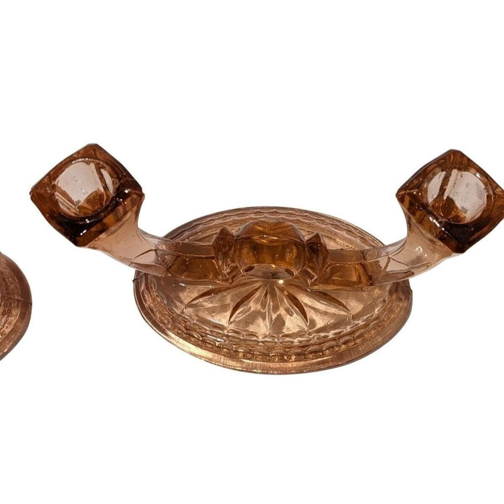 Vintage Heisey Peach Depression Glass Double Candelabras Pair