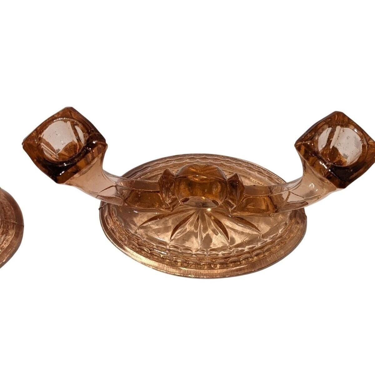 Vintage Heisey Peach Depression Glass Double Candelabras Pair