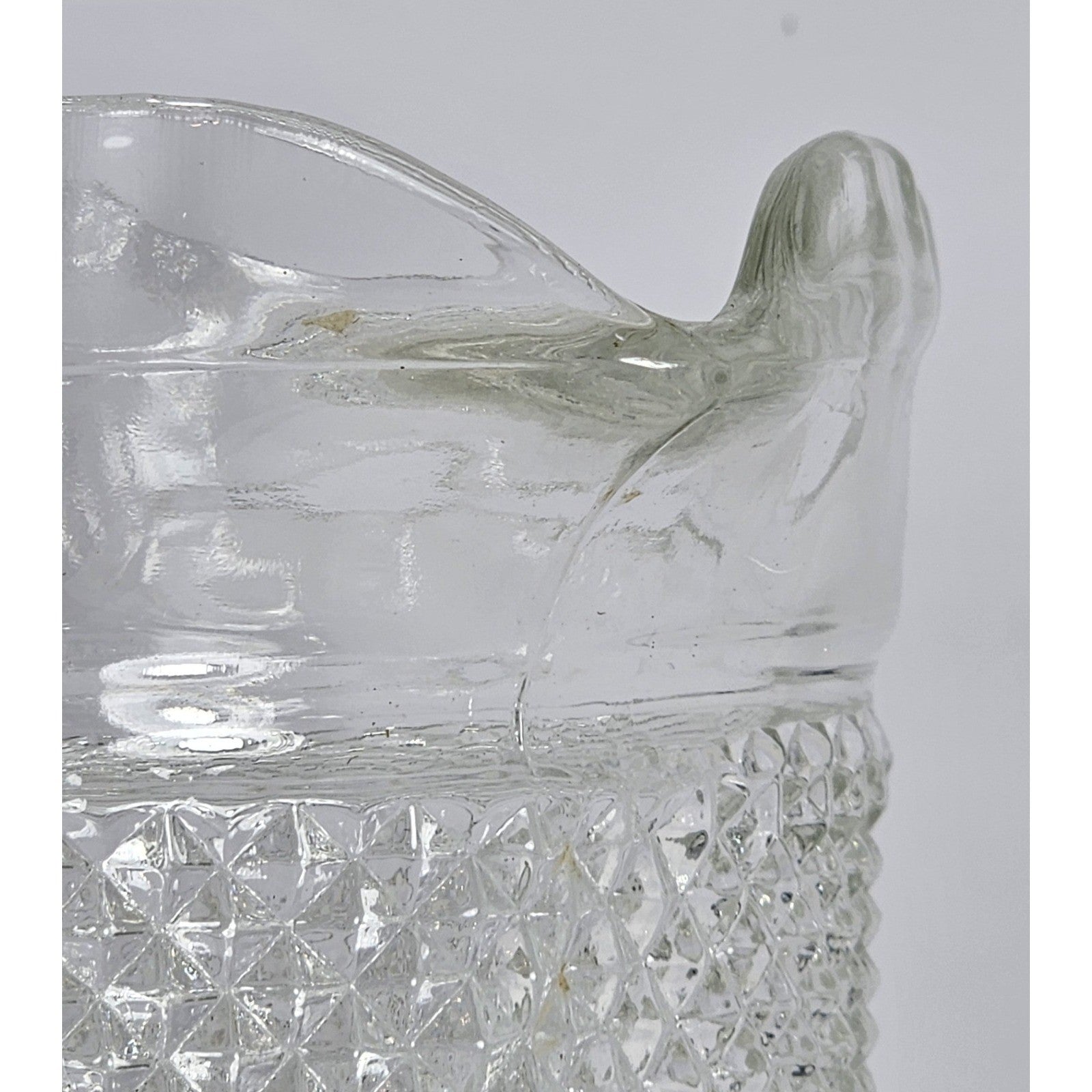 Vintage Heavy Clear Crystal Glass Diamond Pattern Water Pitcher – With Chip