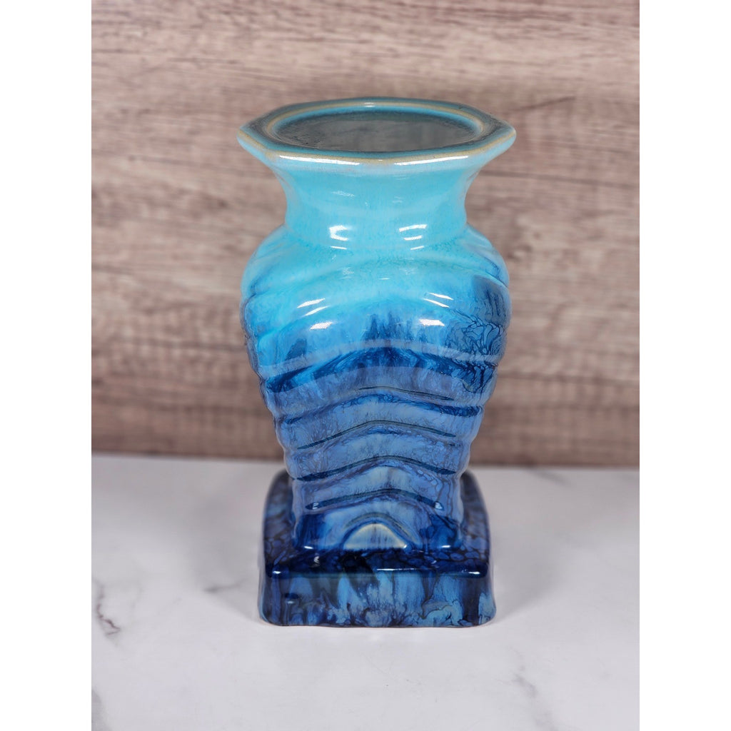 Blue Drip Glaze Ceramic Vase | Textured Aqua Cobalt Art Pottery Decor