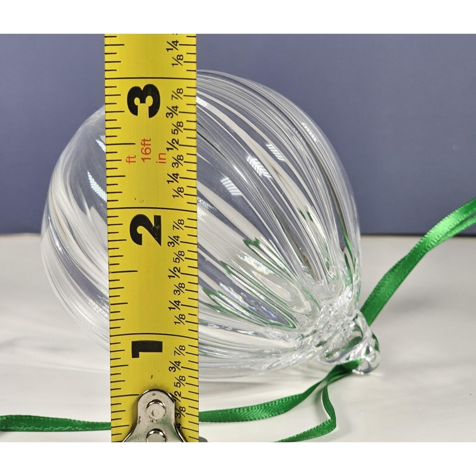 Vintage Hand Blown Ribbed Glass Ornament Clear Holiday Decor 4 Inch