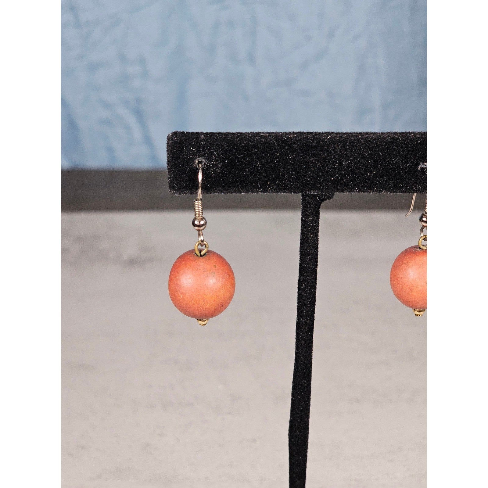 Vintage Coral-Tone Bead Drop Earrings | Simple Dangle Earrings