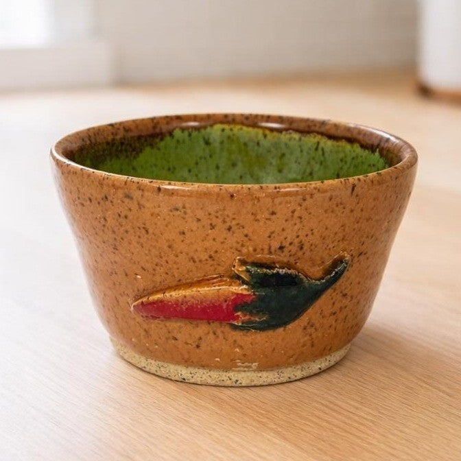 Vintage Chili Pottery Bowl Brown Green Glaze Rustic