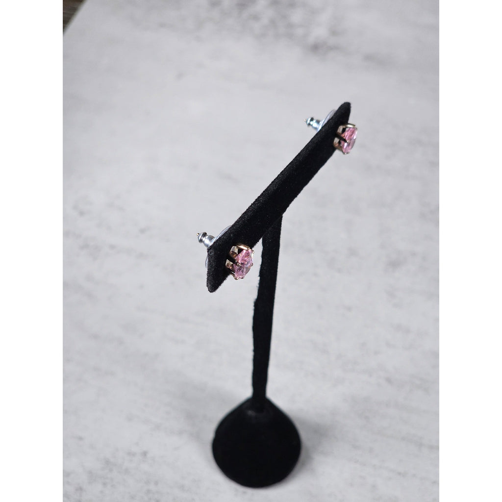 Vintage Pink Teardrop Stud Earrings Silver Tone Used