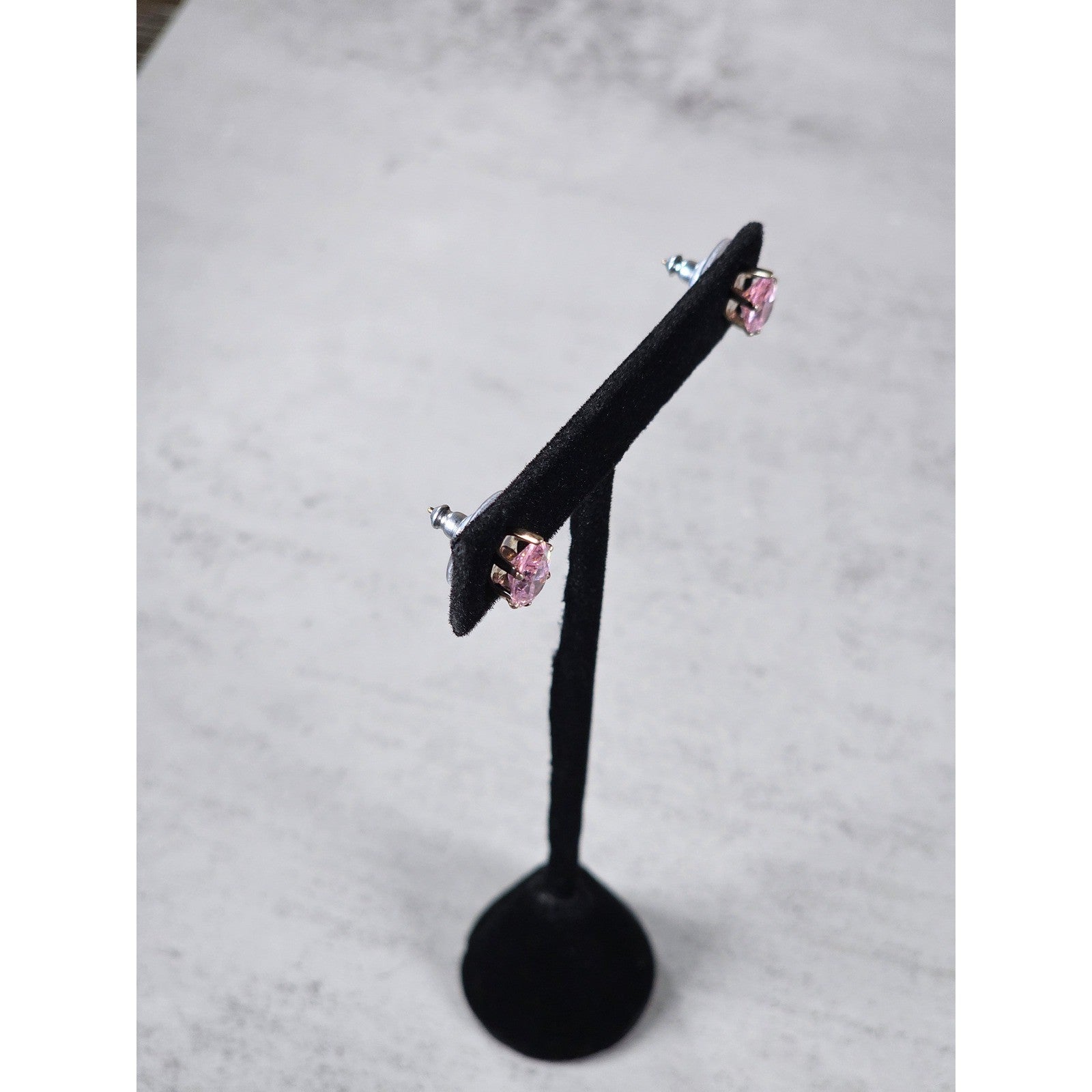 Vintage Pink Teardrop Stud Earrings Silver Tone Used