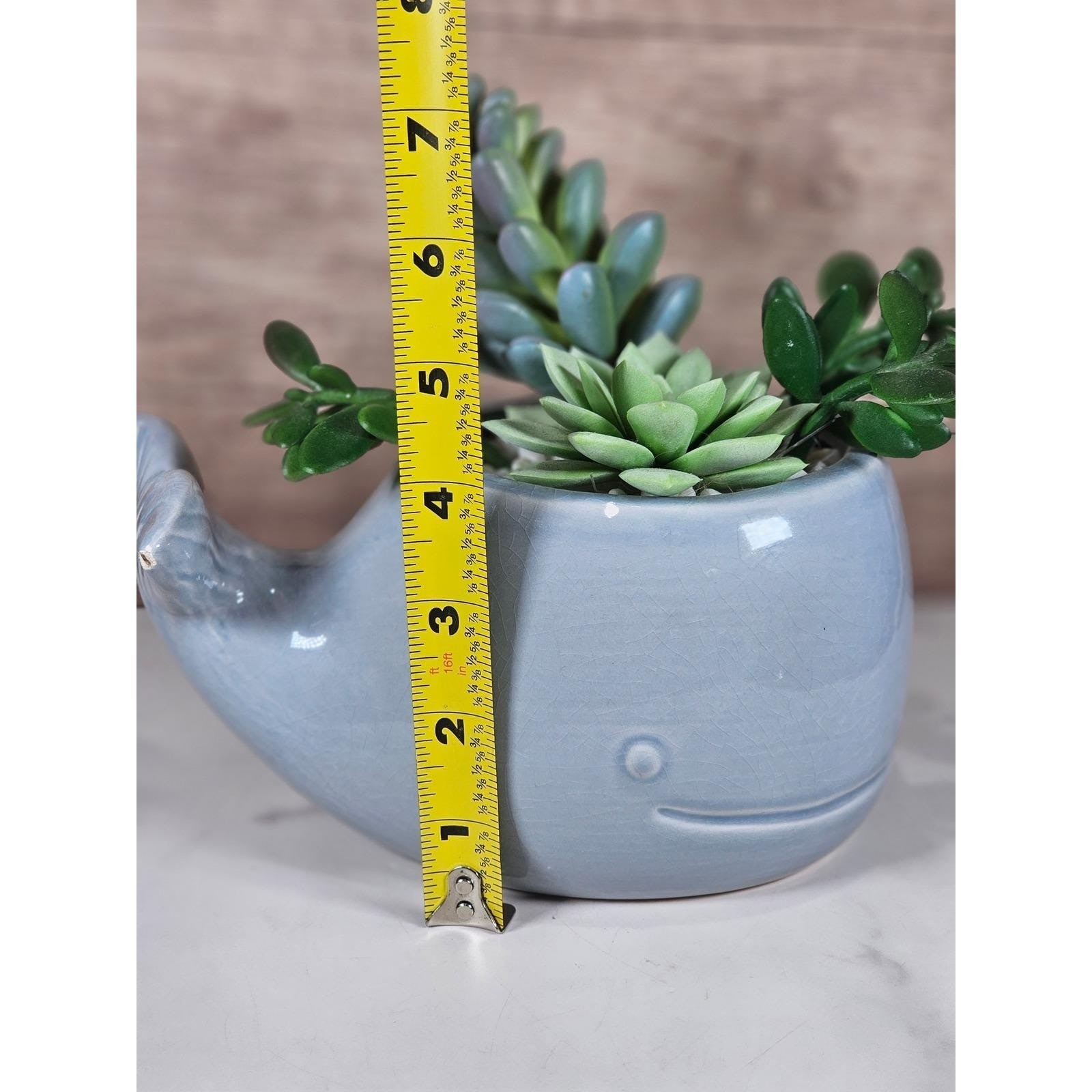 Vintage Whale Planter Blue Ceramic Coastal Decor Succulent