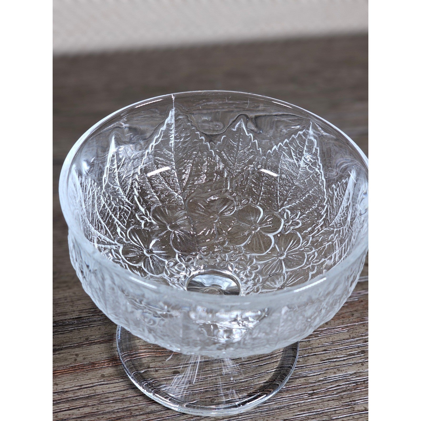 Vintage Pressed Glass Dessert Cups Set of 2 Leaf and Flower Footed Bowls