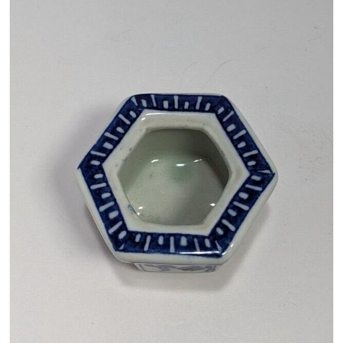 Vintage Japanese Porcelain Hexagon Pot Blue White Small Planter