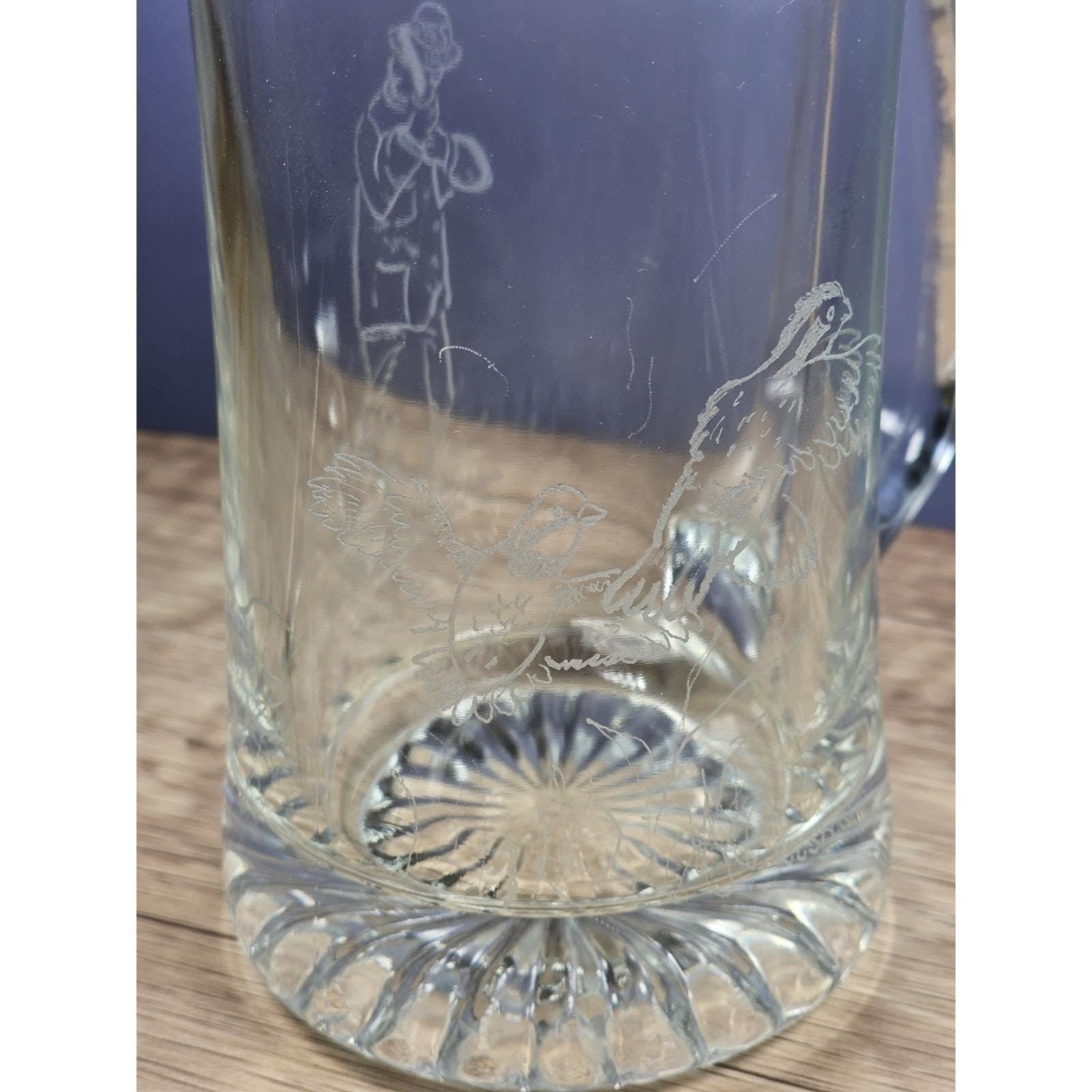 CC Shoaf 1995 Etched Beer Mug Hunter Ducks Signed Glass