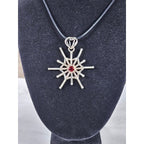 Vintage Starburst Pendant Necklace Red Stone Silver Tone