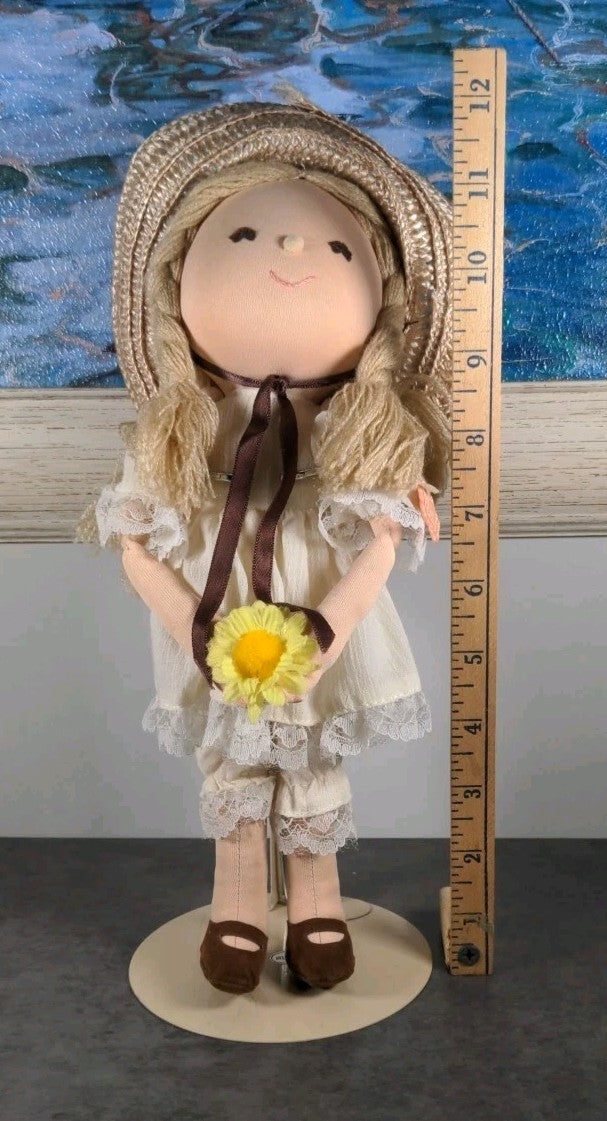 Vintage Applause Tessie Pepite Cloth Doll 1984 Straw Hat Flower Dress 12”