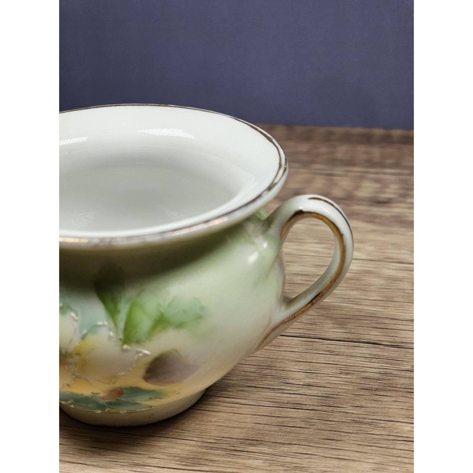 Vintage Porcelain Floral Mini Pitcher Yellow Flowers Gold Trim