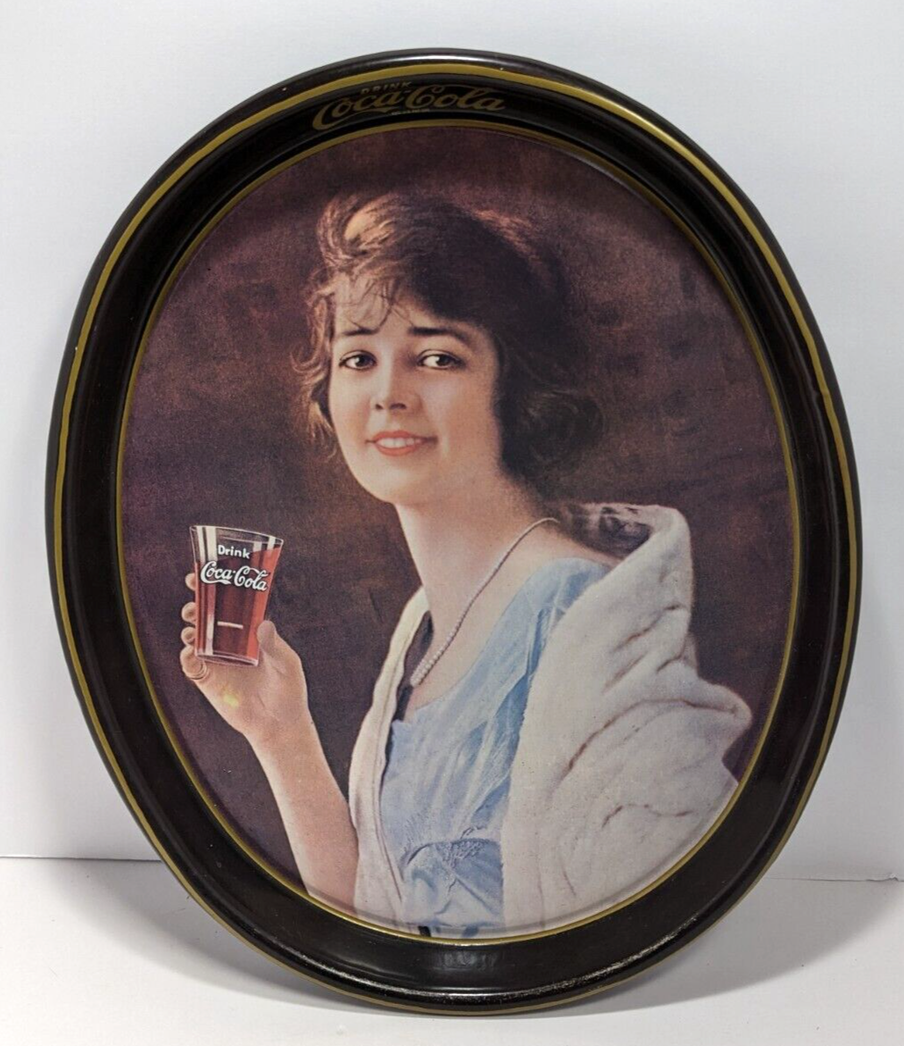 Coca-Cola Soda Woman Metal Oval Tray – Vintage 15"x12" Wall Decor