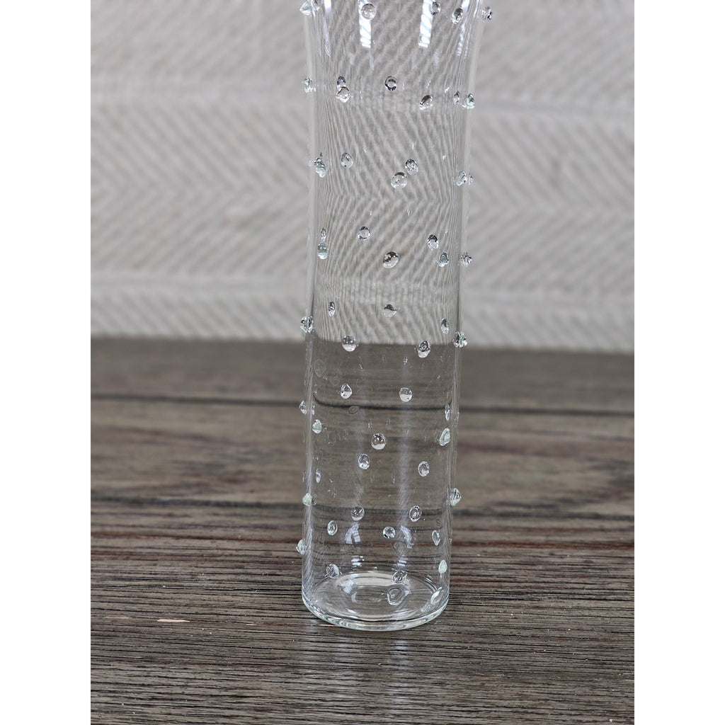 Vintage Clear Art Glass Bud Vase Applied Polka Dots 7 Inch