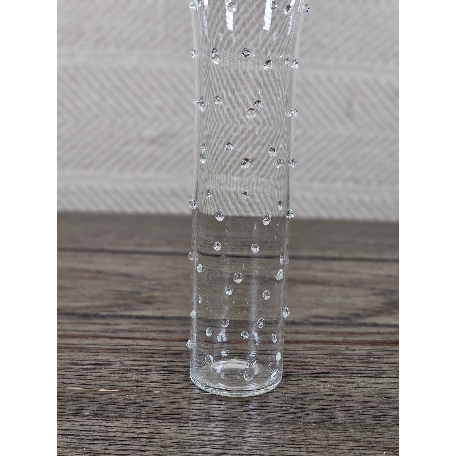 Vintage Clear Art Glass Bud Vase Applied Polka Dots 7 Inch
