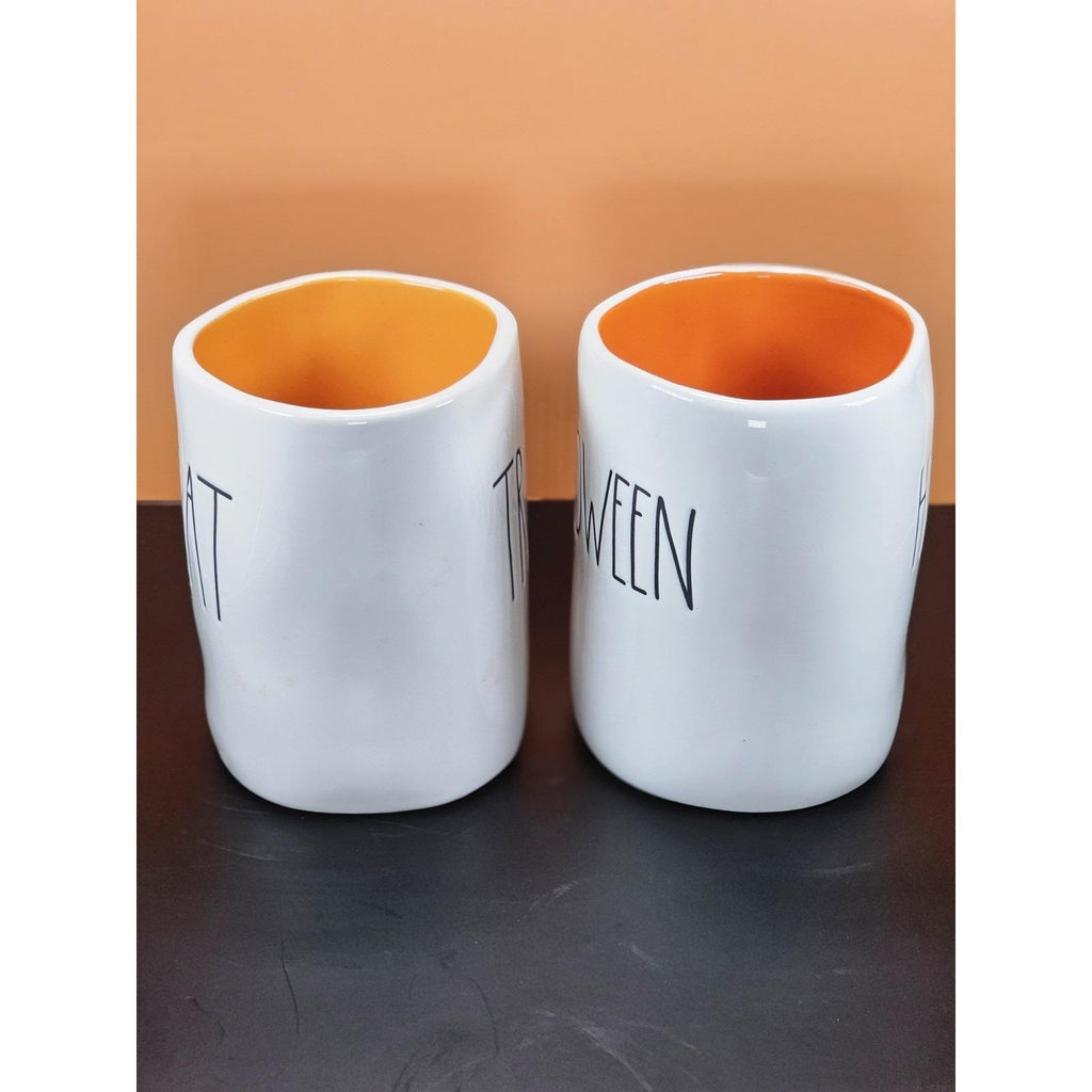 Vintage Rae Dunn Halloween Mugs Set Orange Interior Double Sided Ceramic