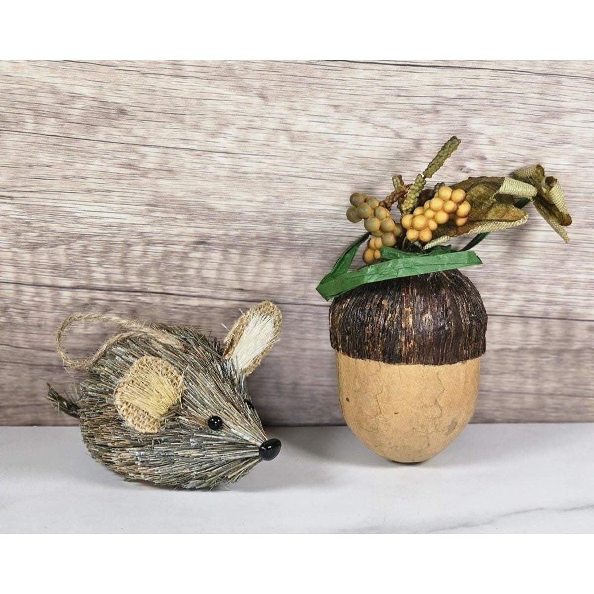 Woodland Mouse & Acorn Ornaments Set | Rustic Nature Holiday Decor