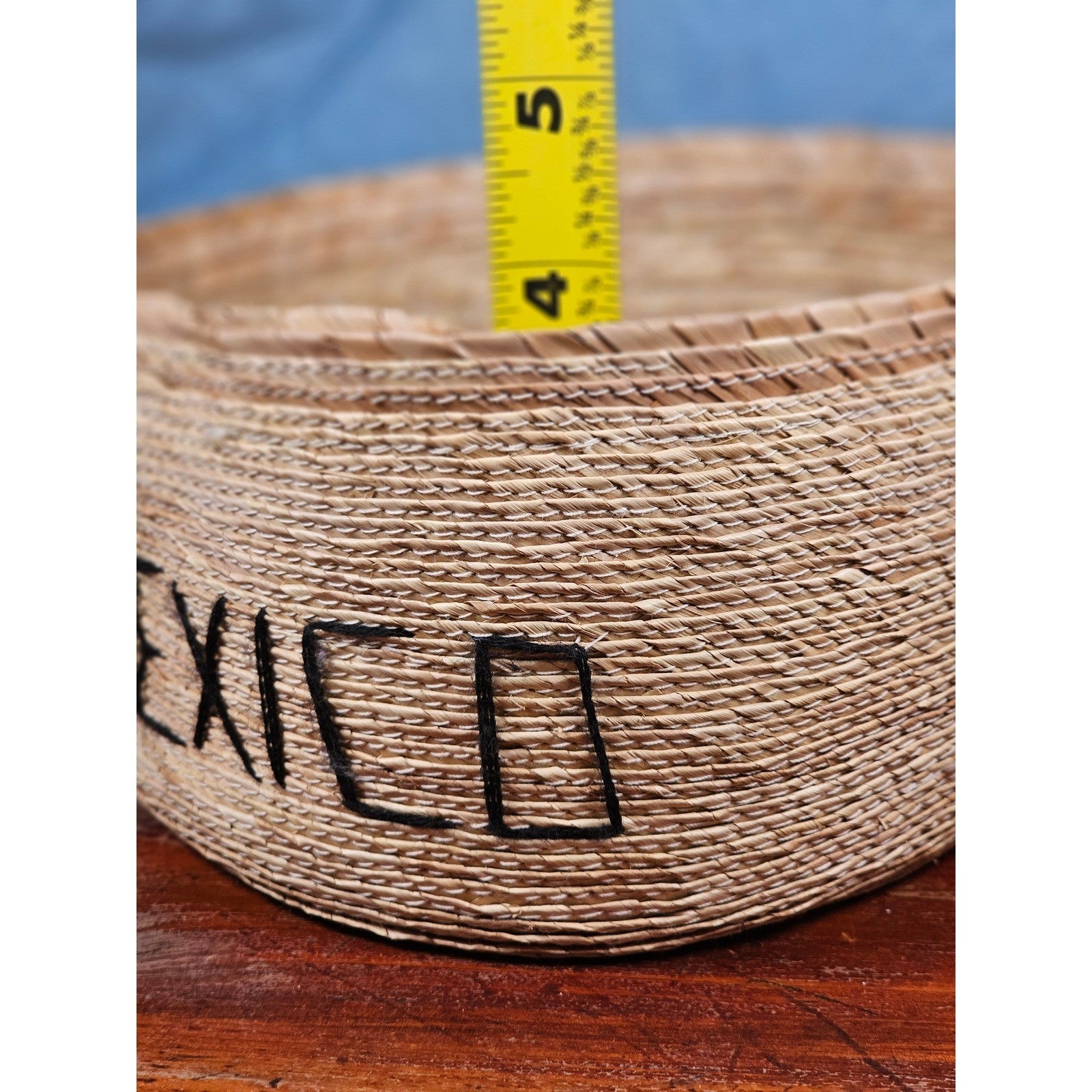 Vintage Mexican Straw Sombrero Trinket Box with Lid Colorful Folk Decor