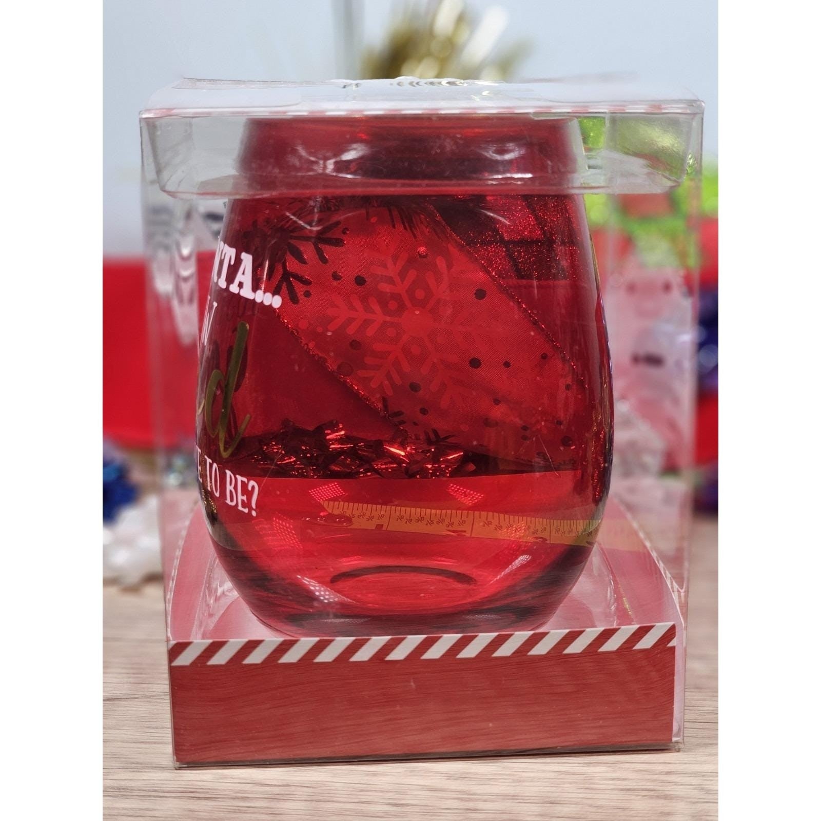 Christmas Stemless Wine Glass Funny Santa Red Holiday Glass